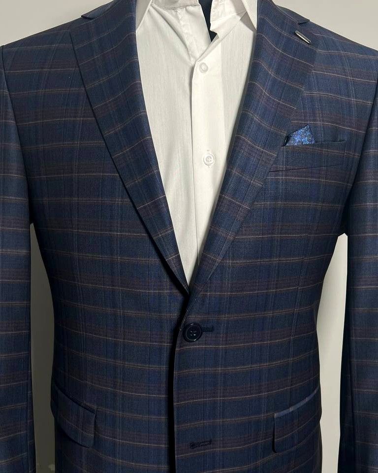 Navy Windowpane Check Blazer